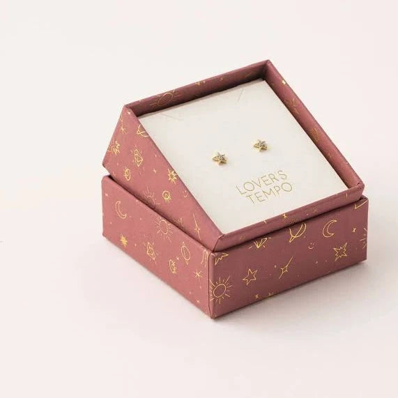 Crystal Star Stud Earrings Gold