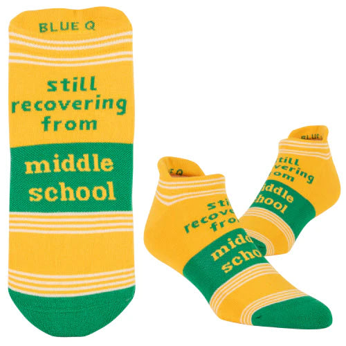 STILL RECOVERING FROM MIDDLE SCHOOL SNEAKER SOCKS - Front & Company: Gift Store