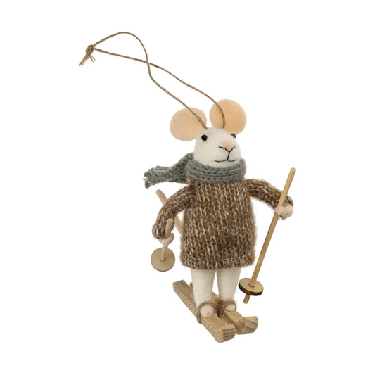 Felt Mouse Ornament:  Off-Piste Octavia Mouse Holiday Ornament