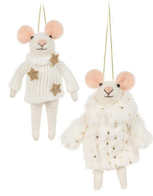 Felt Mouse Ornament - Fancy Winter Mouse 5"H