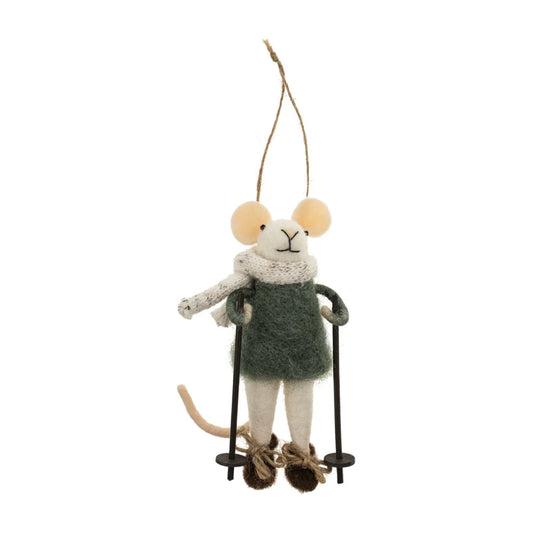 Felt Mouse Ornament:  Snowshoe Silas Mouse Holiday Ornament