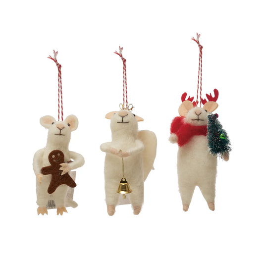 Felt Mouse Ornament -Wool Felt Mouse W/ Holiday Accessories Ornament (3 Styles)