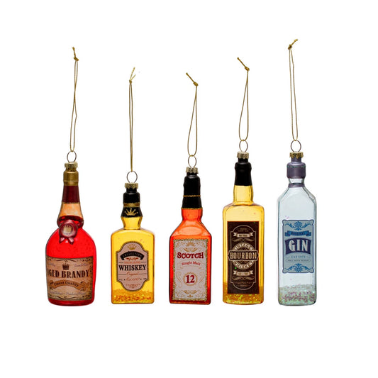 Glass Liquor Bottle Ornament W/Glitter