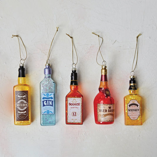 Glass Liquor Bottle Ornament W/Glitter