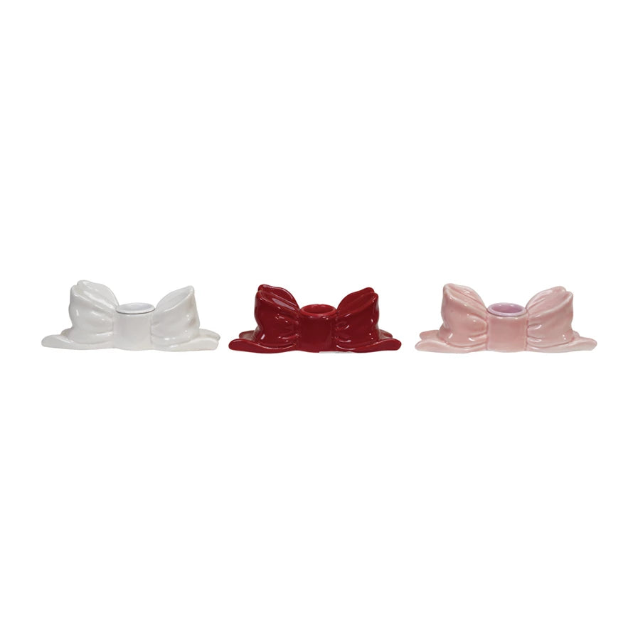 Stoneware Bow Shaped Taper Candle Holder