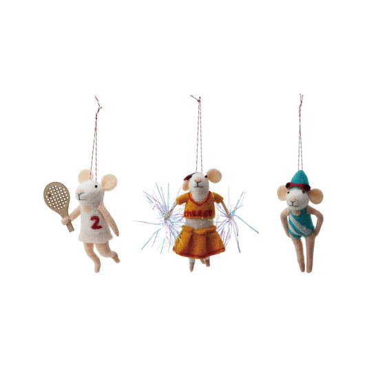 Sporty Mouse Wool Felt Ornament - 3 Styles