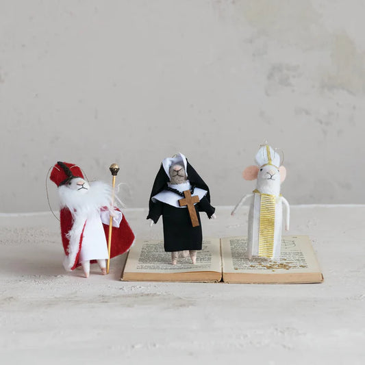 Handmade Wool Felt Religious Mouse Ornament