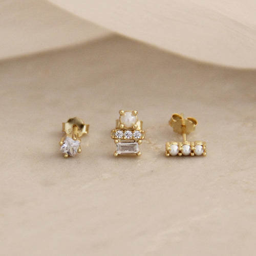 Pearl CZ Diamond Stud Earring Set - Front & Company: Gift Store