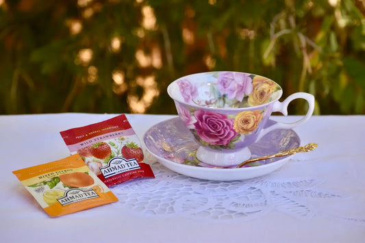 Bouquet of Roses on Lilac Lavender Teacup and Saucer