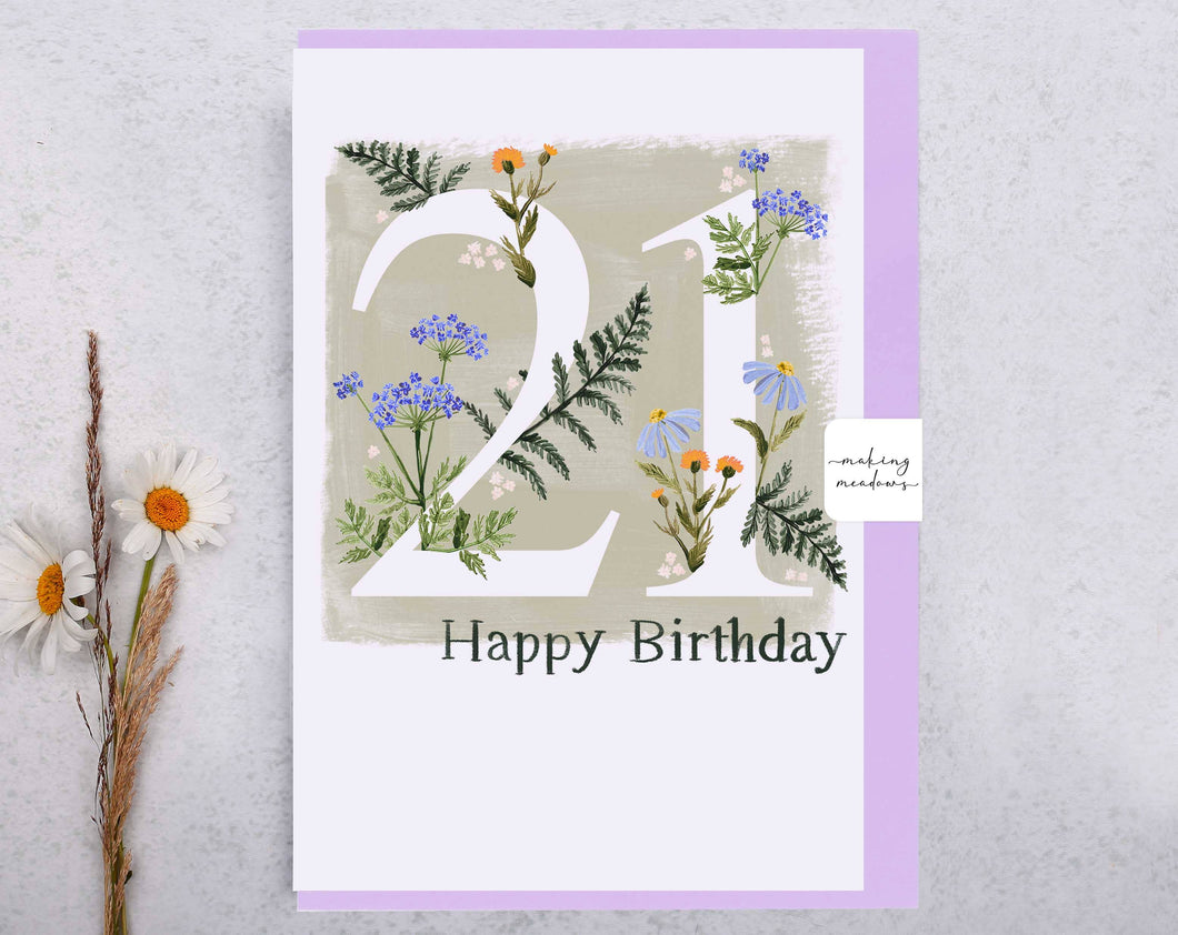 Milestone Birthday Card | Happy 21st Birthday Flowers