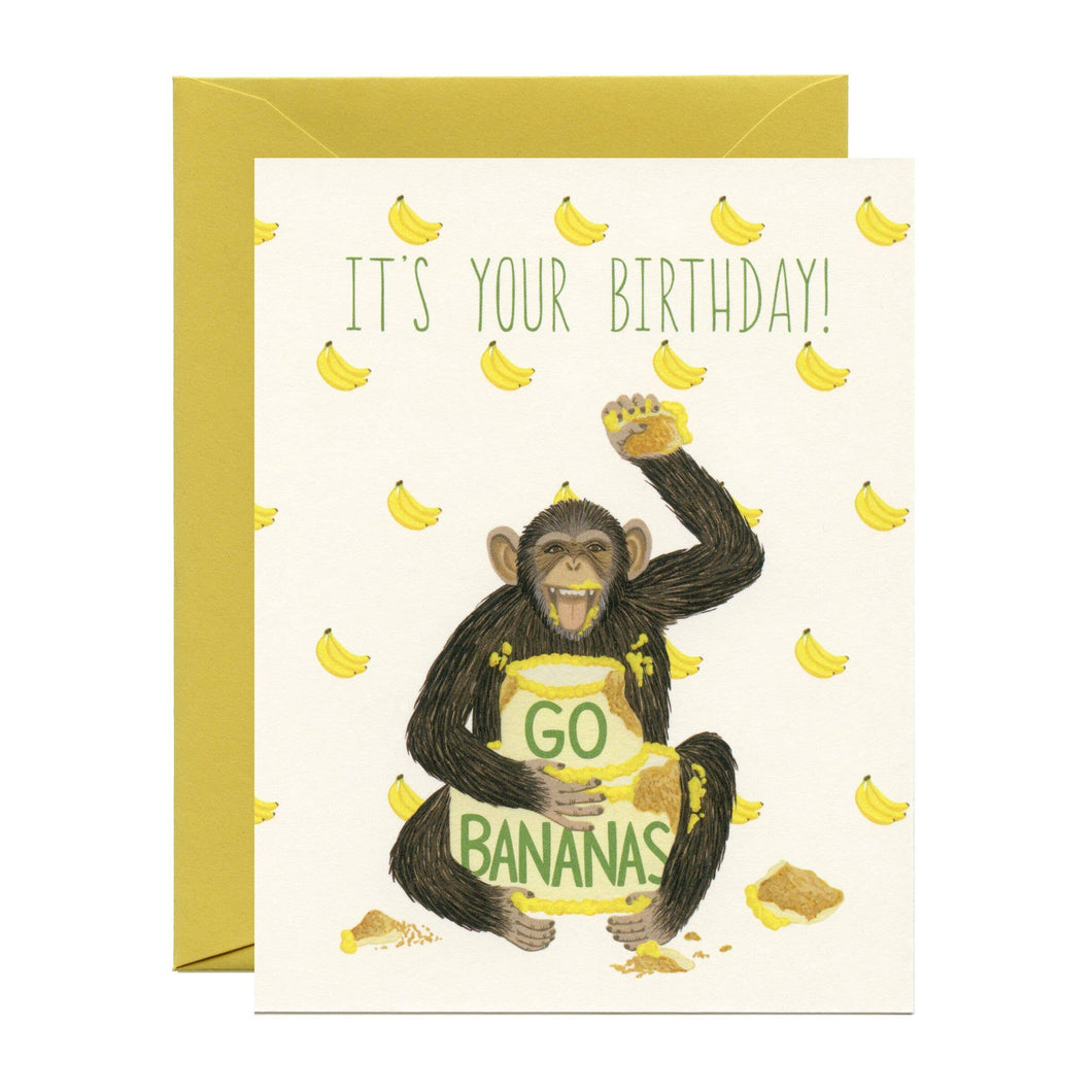 Chimpanzee & Bananas Birthday Card