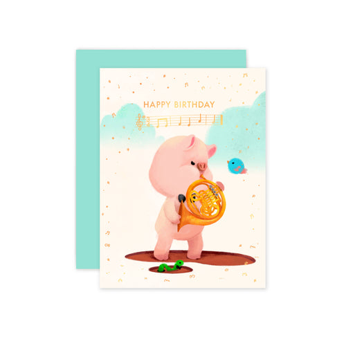 Birthday Pig Rose Gold Foil Card - Front & Company: Gift Store