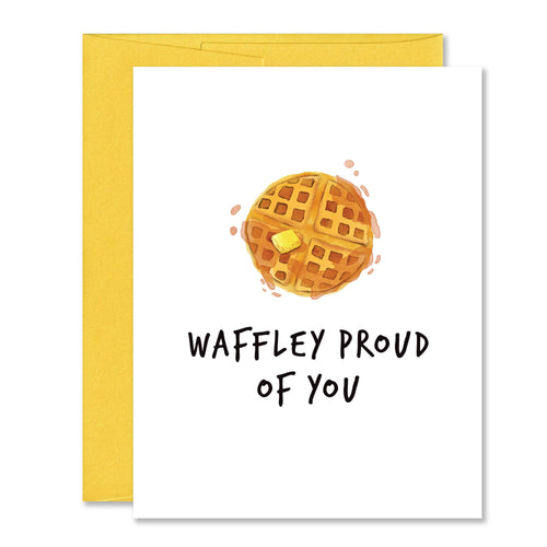 Waffley Proud - Cute, Punny Kids Congratulations Card - Front & Company: Gift Store