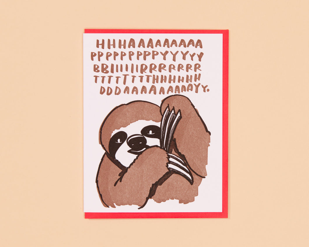 Happy Birthday Sloth Letterpress Greeting Card