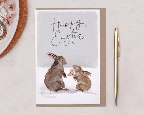 Easter Card | Happy Easter Card | Grey Rabbit Greeting Card - Front & Company: Gift Store