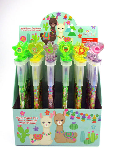 Llamas Rainbow Stackable Crayon with Stamper Topper - Front & Company: Gift Store