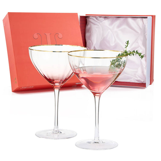 Gold Rim Coupe Glassware | Set of 2 | Blush Pink & Gilded