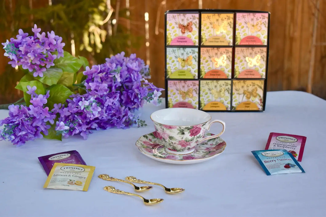 Country Rose Chintz with Pink Roses Teacup and Saucer