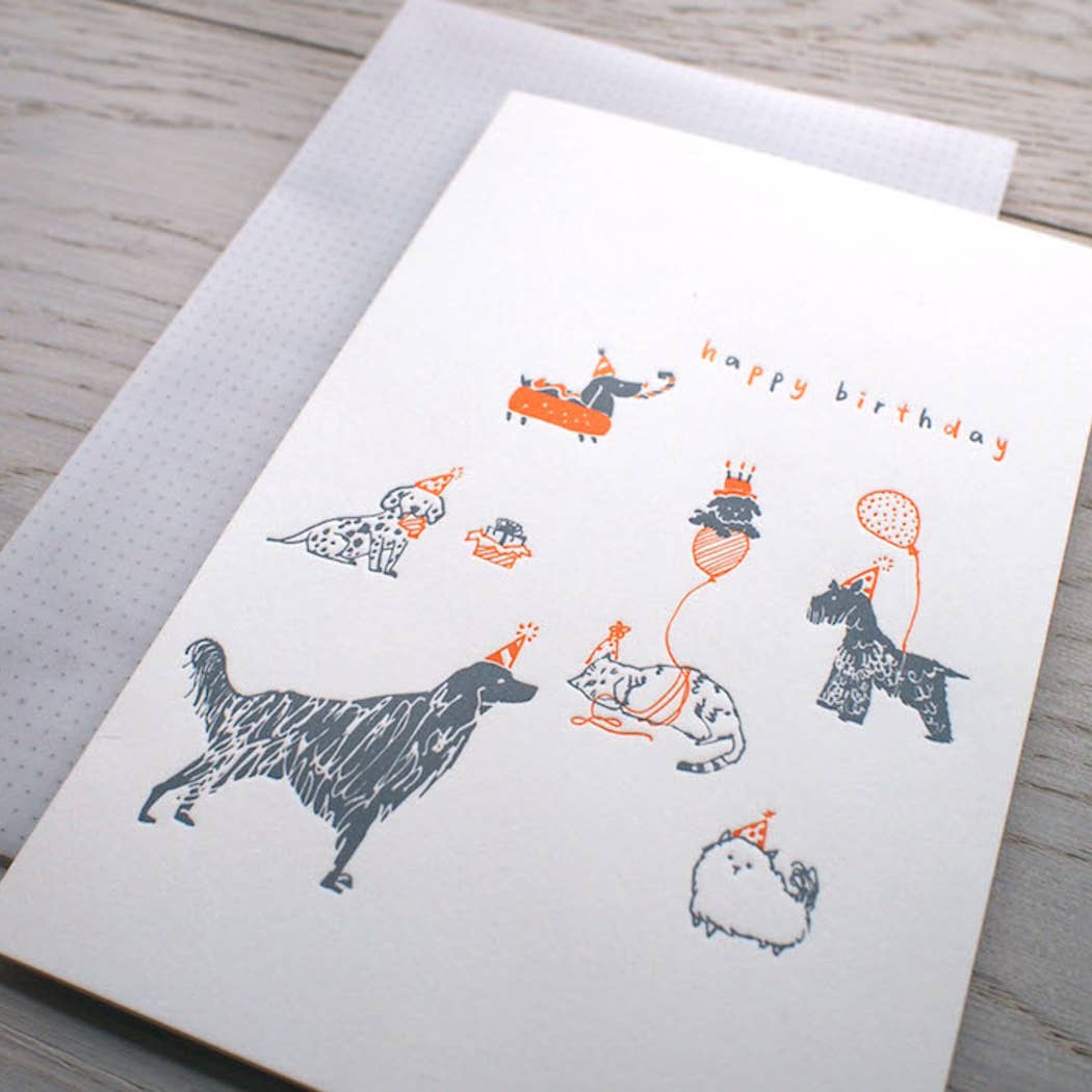 letterpress birthday card : the dogs