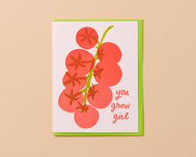 Load image into Gallery viewer, Grow (Tomato) Girl Letterpress Card Foodie
