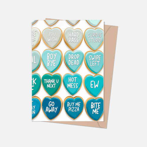 Heart Saying Cookies Anti-Valentine's Day Greeting Card - Front & Company: Gift Store