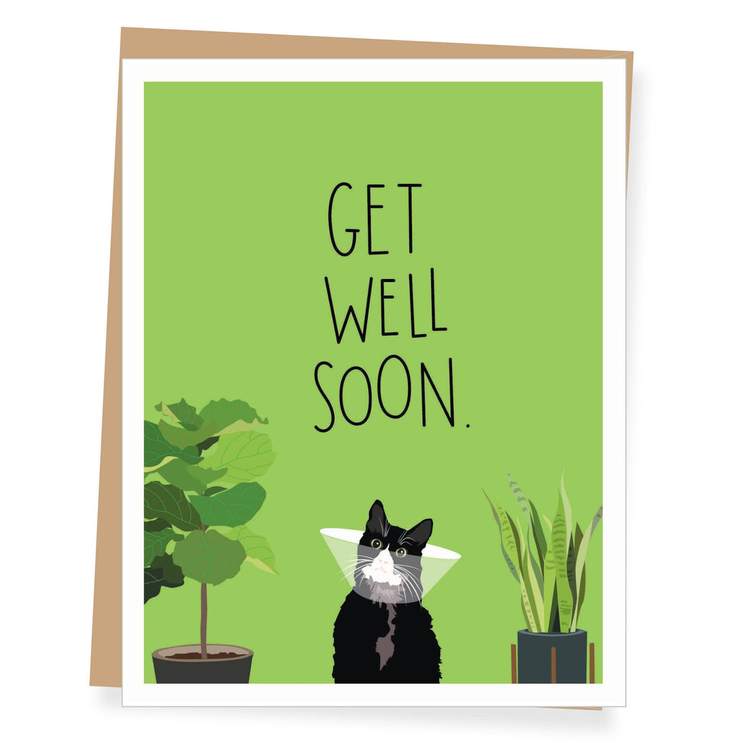 Recuperating Black Cat Get Well Card