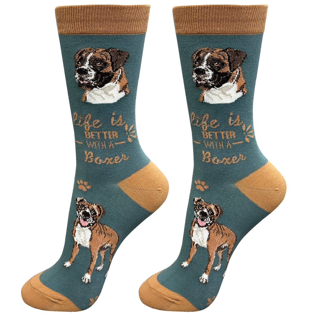 Boxer Dog Socks - Cute Novelty Crew Socks - Unisex