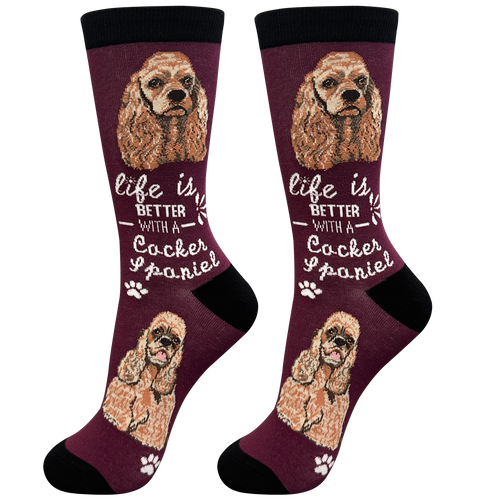 Cocker Spaniel Dog Socks - Cute Novelty Crew Socks - Unisex - Front & Company: Gift Store