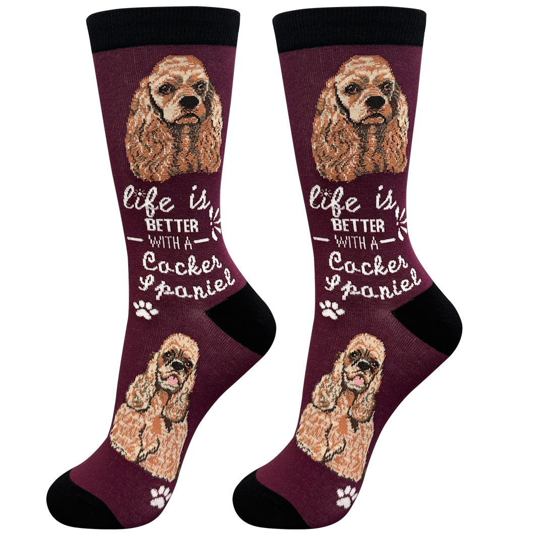 Cocker Spaniel Dog Socks - Cute Novelty Crew Socks - Unisex