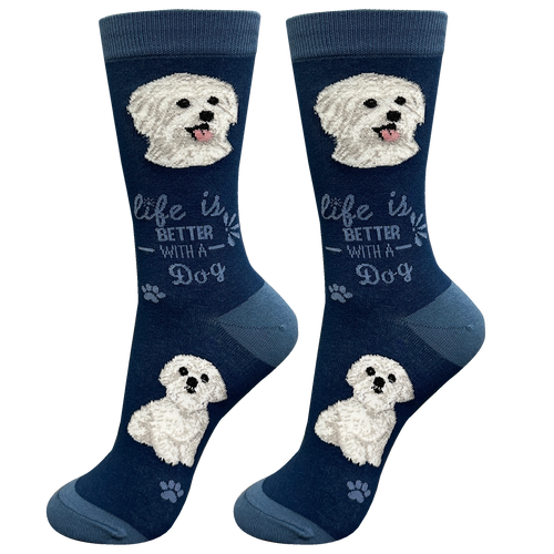 Maltese Dog Socks - Cute Novelty Crew Socks - Unisex - Front & Company: Gift Store