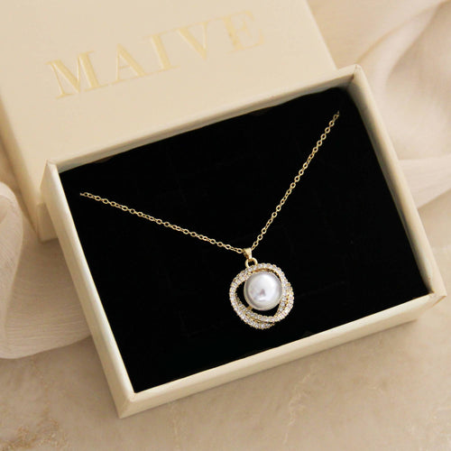 Pearl CZ Halo Necklace - Front & Company: Gift Store