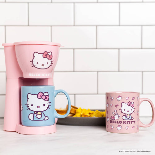Uncanny Brands Hello Kitty Coffee Maker 3pc Set - Front & Company: Gift Store