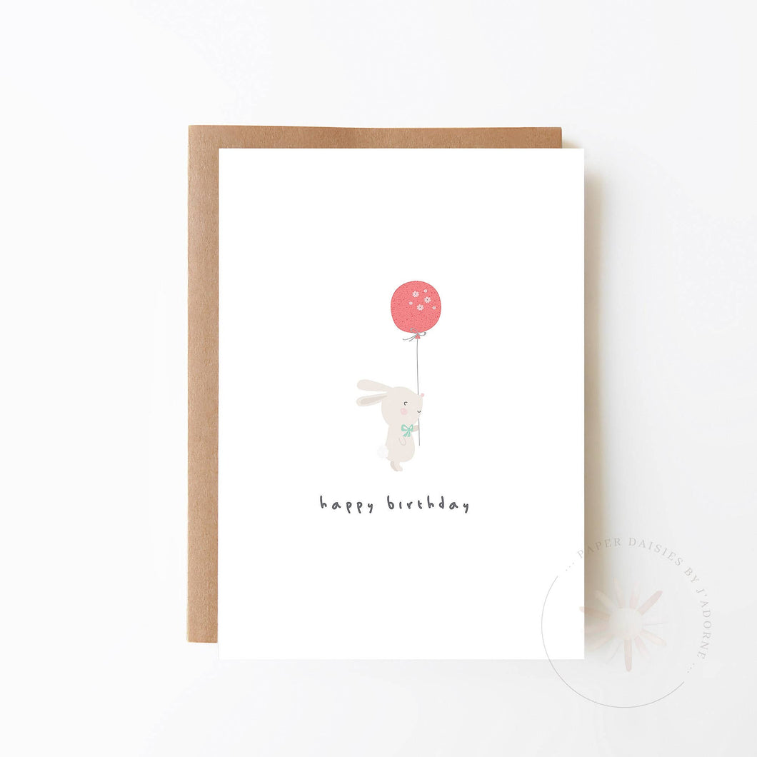 Bunny With Red Balloon Birthday Card