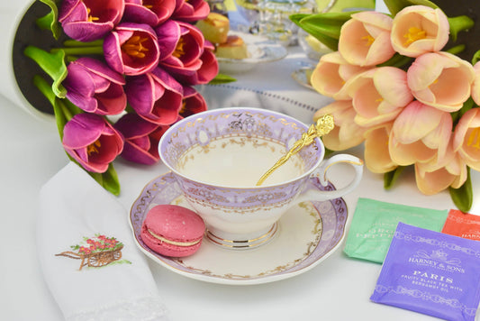 Regency Vintage Lavender Purple Gold Lace Teacup and Saucer