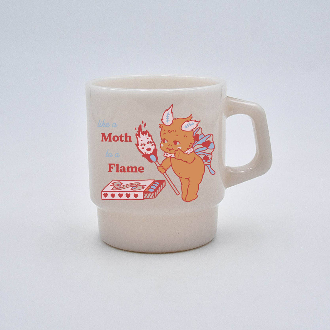 Moth to a Flame - vintage kewpie doll milk glass mug