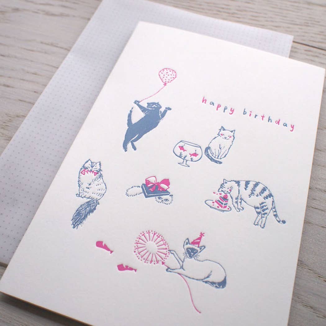 letterpress birthday card : the cats