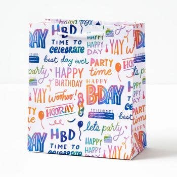 Happy Birthday Rainbow Script Gift Bag - Front & Company: Gift Store