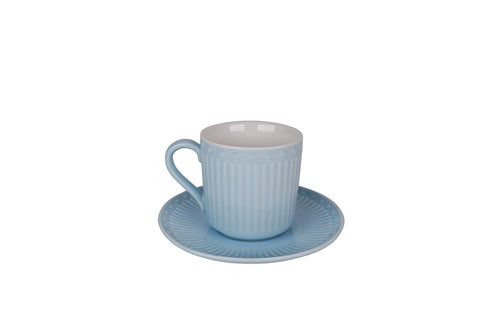 Porcelain cup with saucer LOVE in pastel blue color - Front & Company: Gift Store