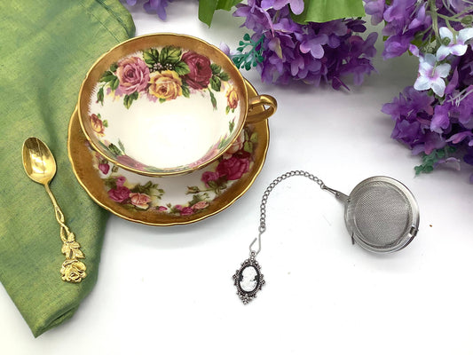 Tea Ball Infuser Victorian Regency Era Vintage Cameo Pink