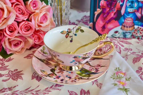 Blush Pink and Gold with Birds Teacup and Saucer - Front & Company: Gift Store