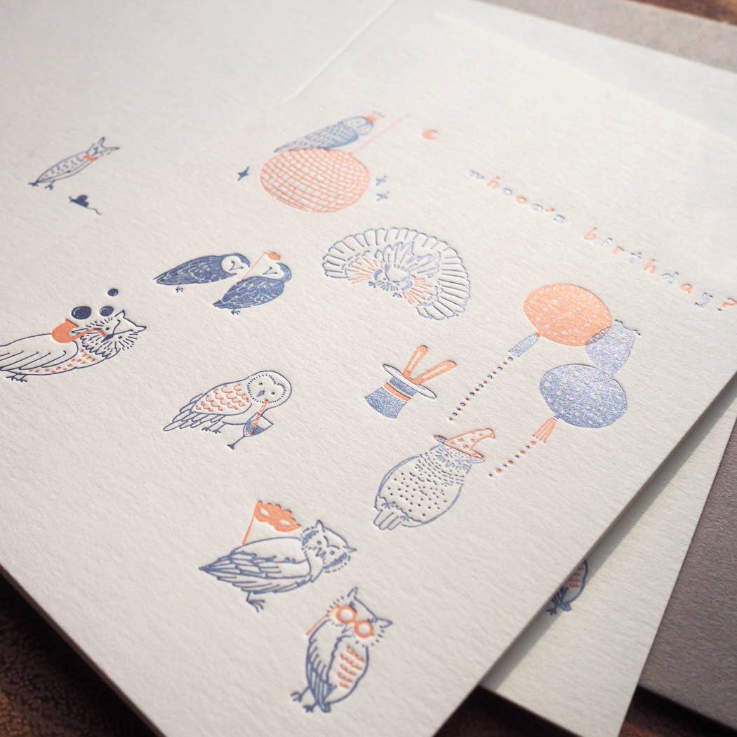 letterpress birthday card : owl's birthday