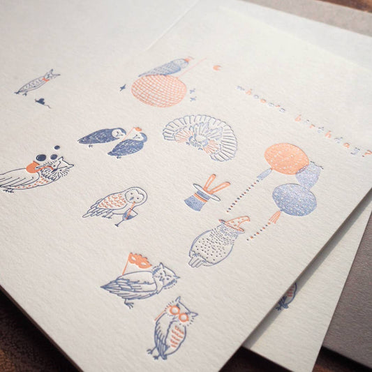 letterpress birthday card : owl's birthday