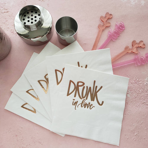 Bachelorette Party Napkins - Drunk in Love Rose Gold foil - Front & Company: Gift Store