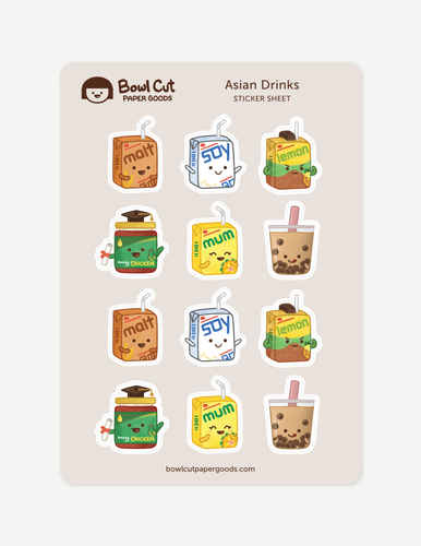 Asian Drinks sticker sheet - Front & Company: Gift Store