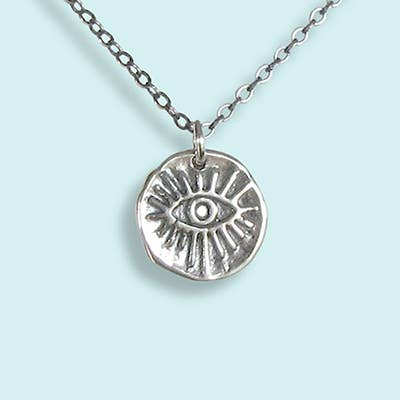 Sterling Silver Evil Eye Hammered Medallion Necklace - Front & Company: Gift Store