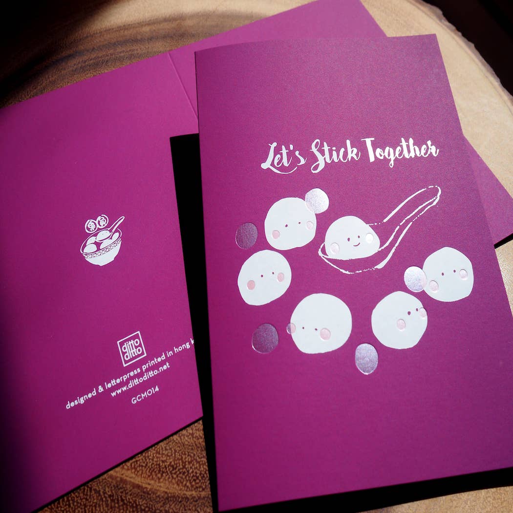 letterpress impression card : let's stick together