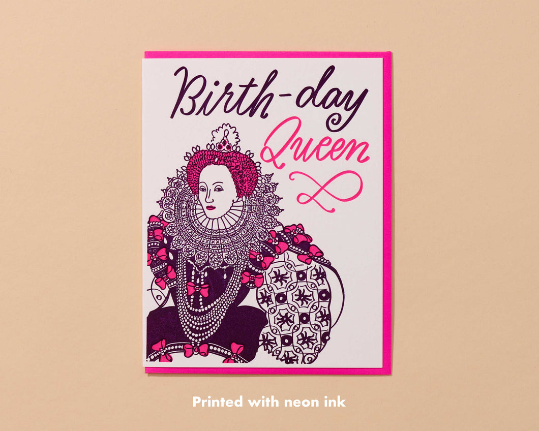 Birthday Queen Letterpress Card - Girly, Bow