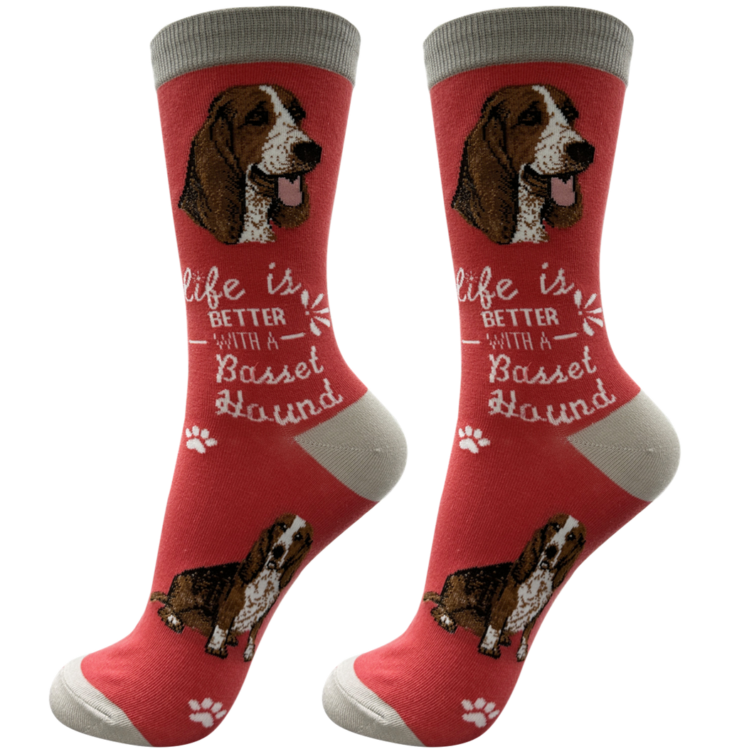 Basset Hound Dog Socks - Cute Novelty Crew Socks - Unisex