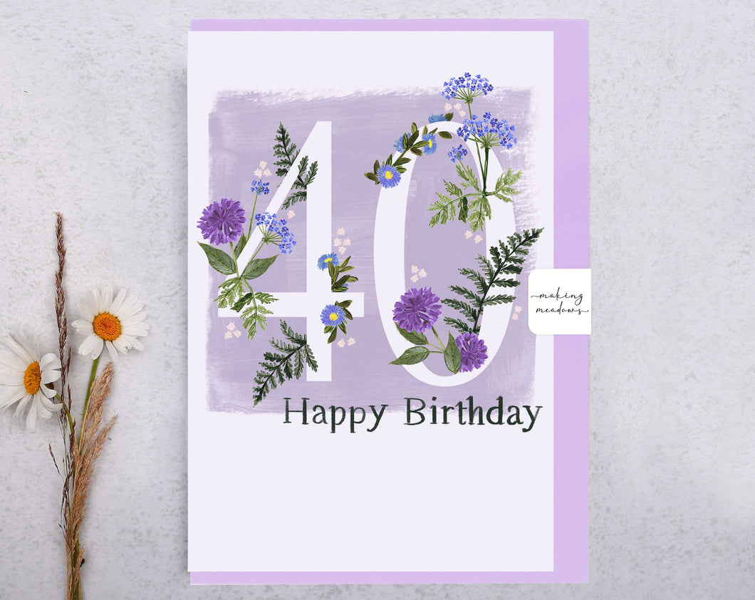Milestone Birthday Card | Happy 40th Birthday Flowers