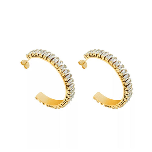 Black Tie Affair Baguette Crystal Hoops - Front & Company: Gift Store